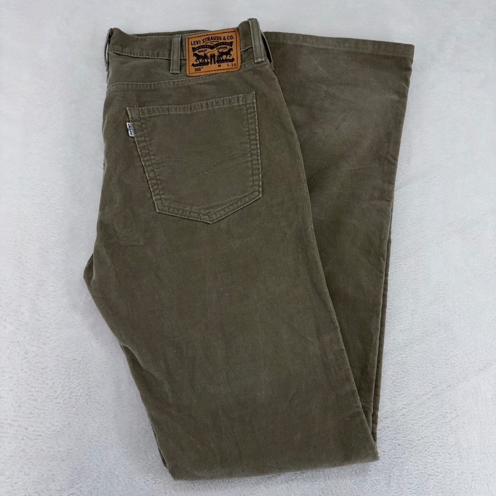 Levis 559 Relaxed Straight Corduroy Pants Mens 38x38 Olive Drab Taupe Brown